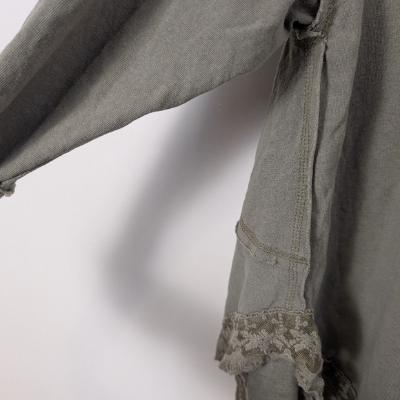 Easel Olive Green Bohemian Cotton Lace Trim Oversized Long Sleeve Tee Sh… - Picture 5 of 8